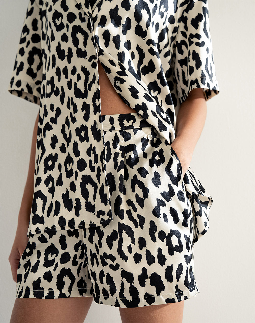 Camisa + short de pijama mujer satín print