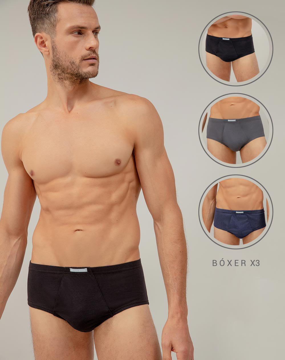 Boxér brief algodón copa anatómica x3unds surtidos