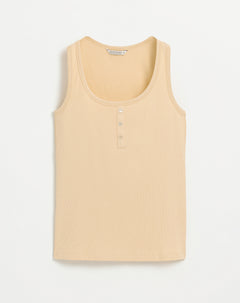 Camiseta esqueleto semi ajustada algodón sostenible acanalada amarillo mujer