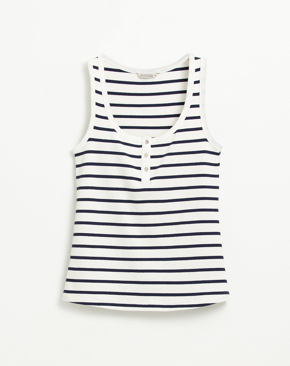 Camiseta esqueleto semi ajustada algodón sostenible acanalada azul rayas mujer