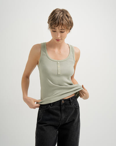 Camiseta esqueleto semi ajustada algodón sostenible acanalada verde mujer