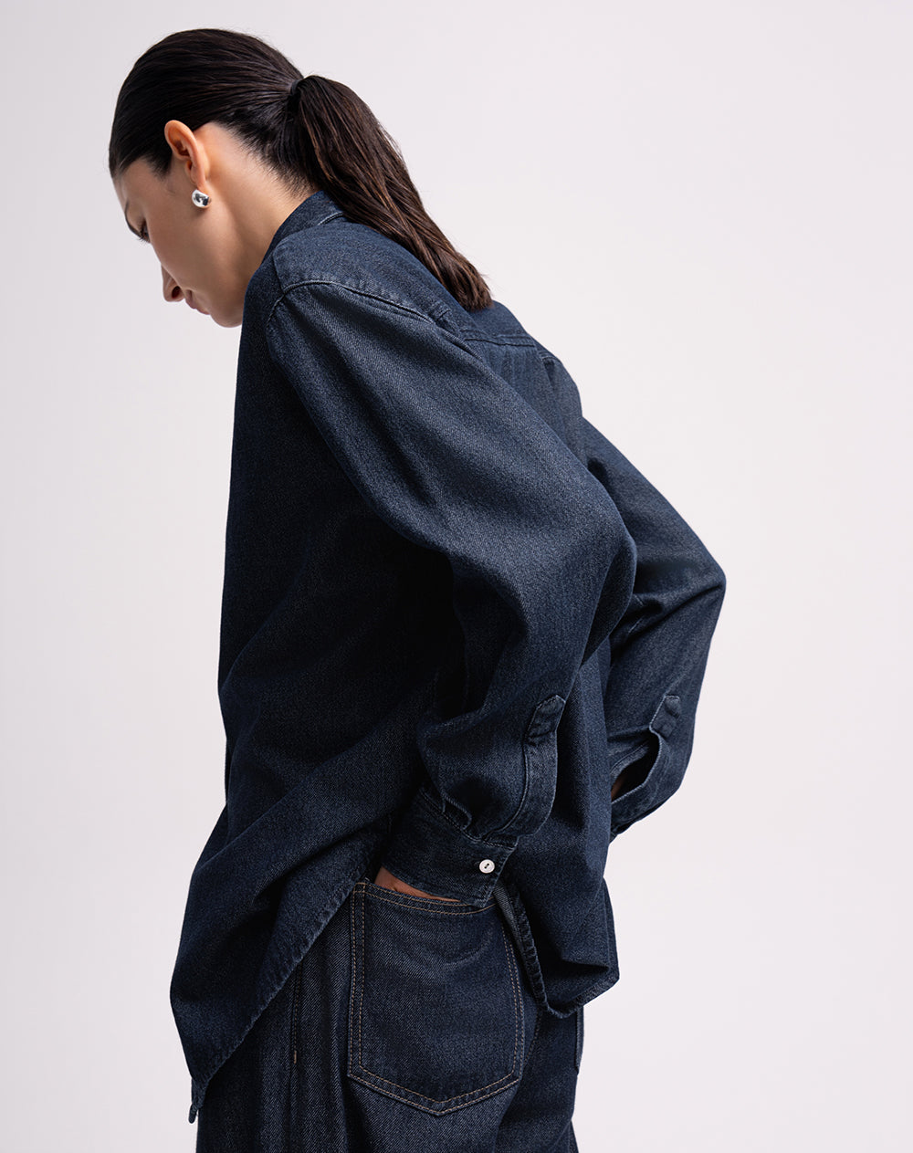 Camisa manga larga oversize denim azul mujer