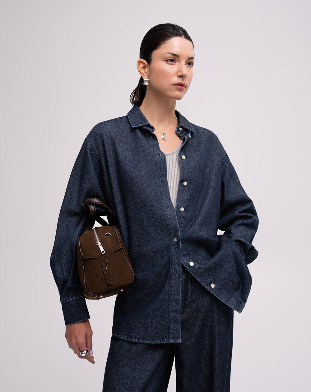 Camisa manga larga oversize denim azul mujer