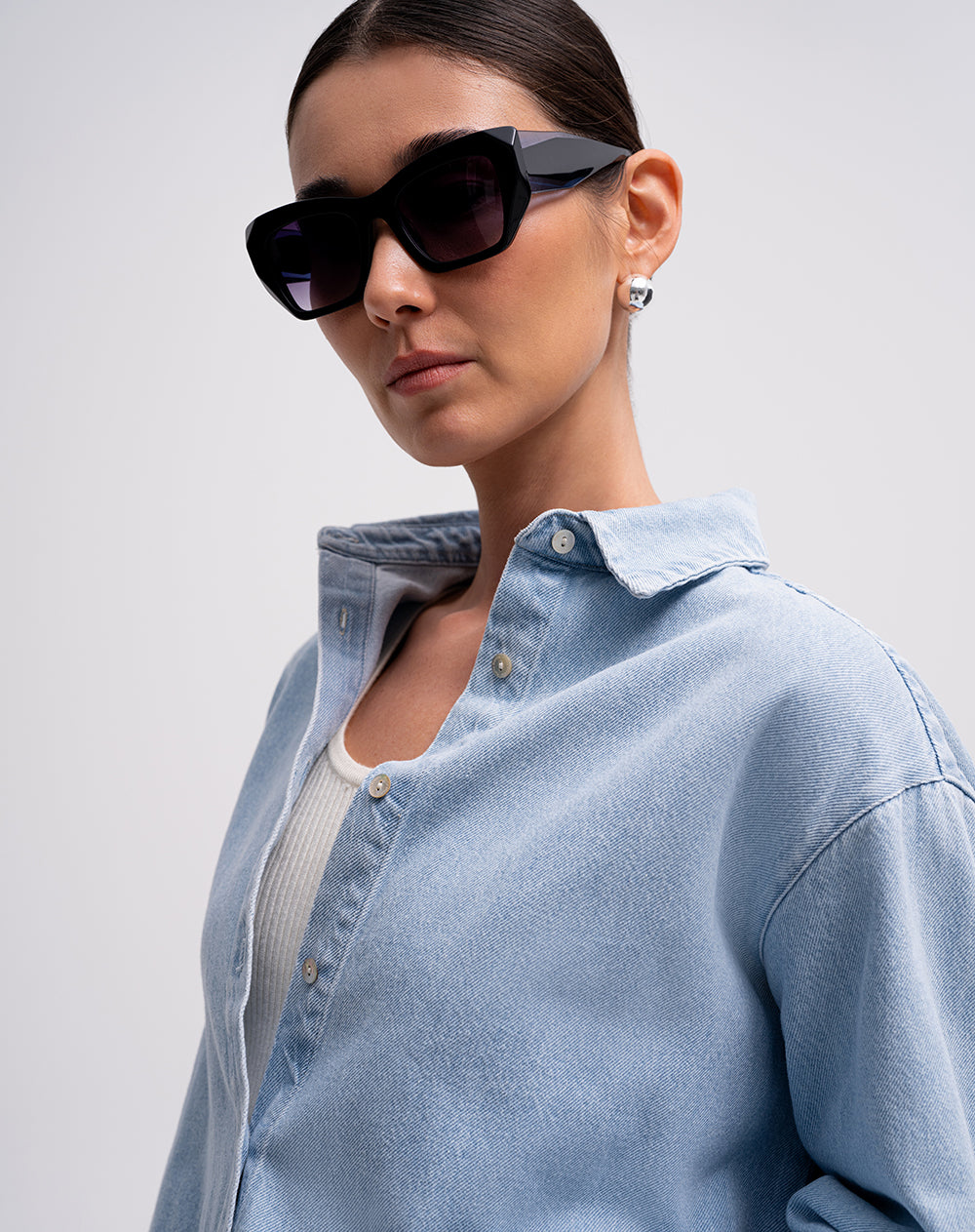 Camisa manga larga oversize denim azul mujer