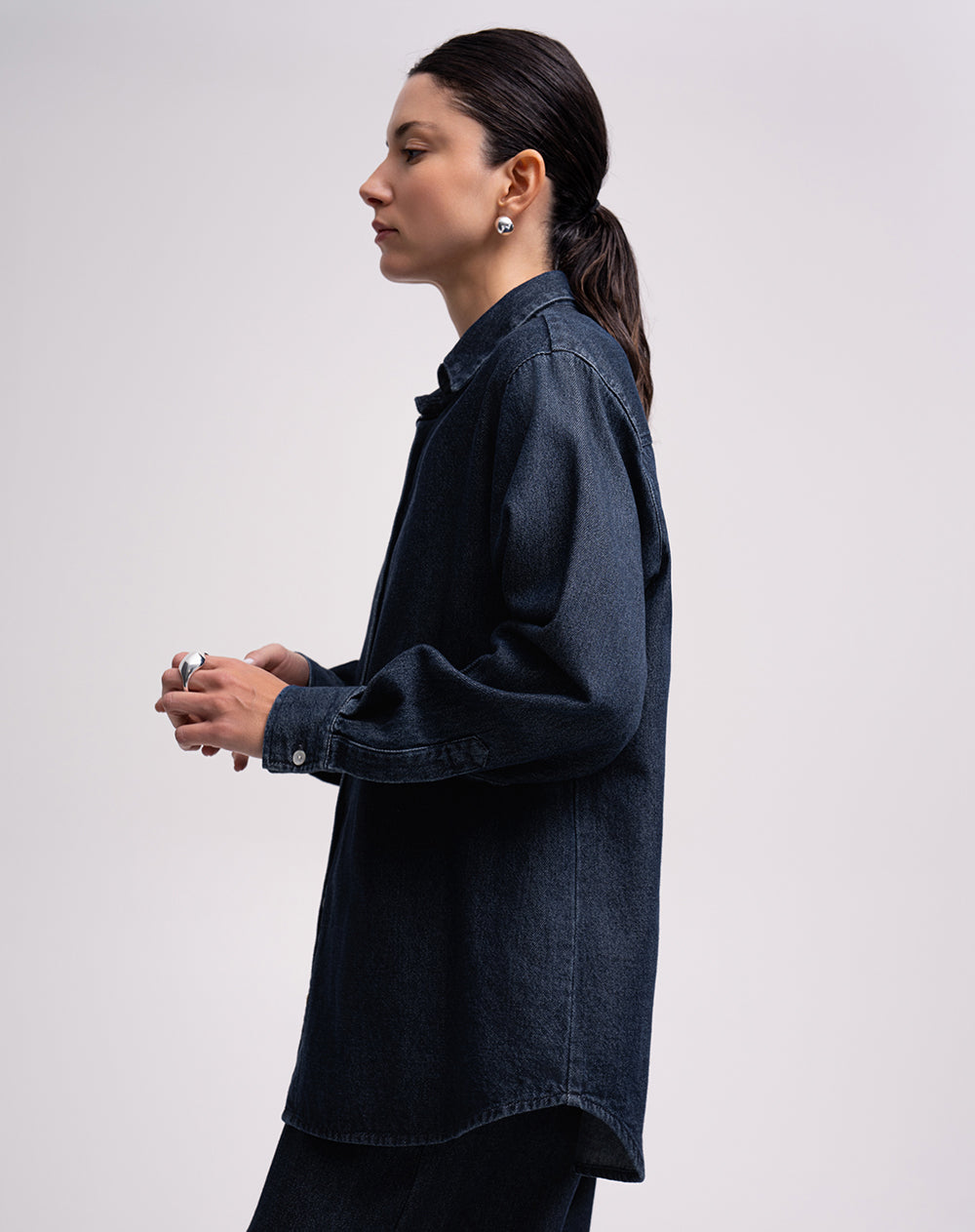 Camisa manga larga oversize denim azul mujer