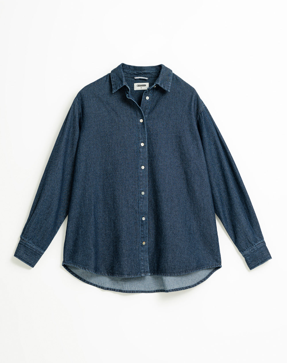 Camisa manga larga oversize denim azul oscuro mujer