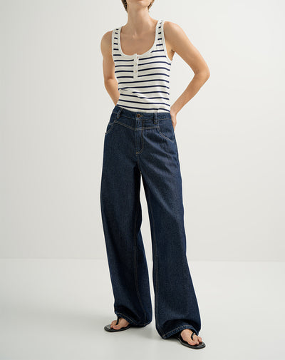 Jean regular fit tiro alto azul indigo oscuro