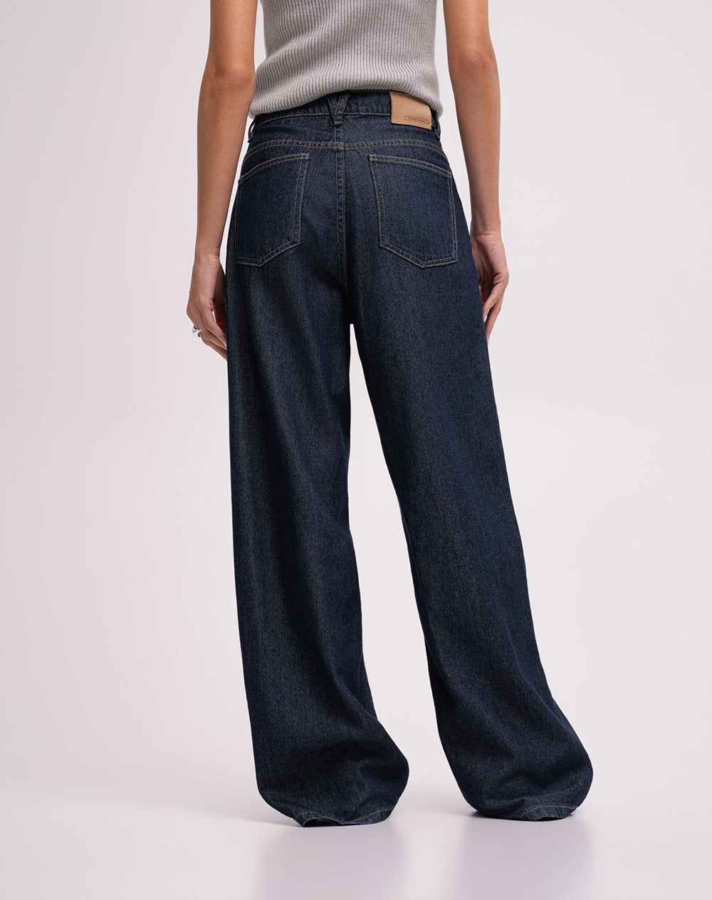 Jean wide leg tiro alto índigo oscuro mujer