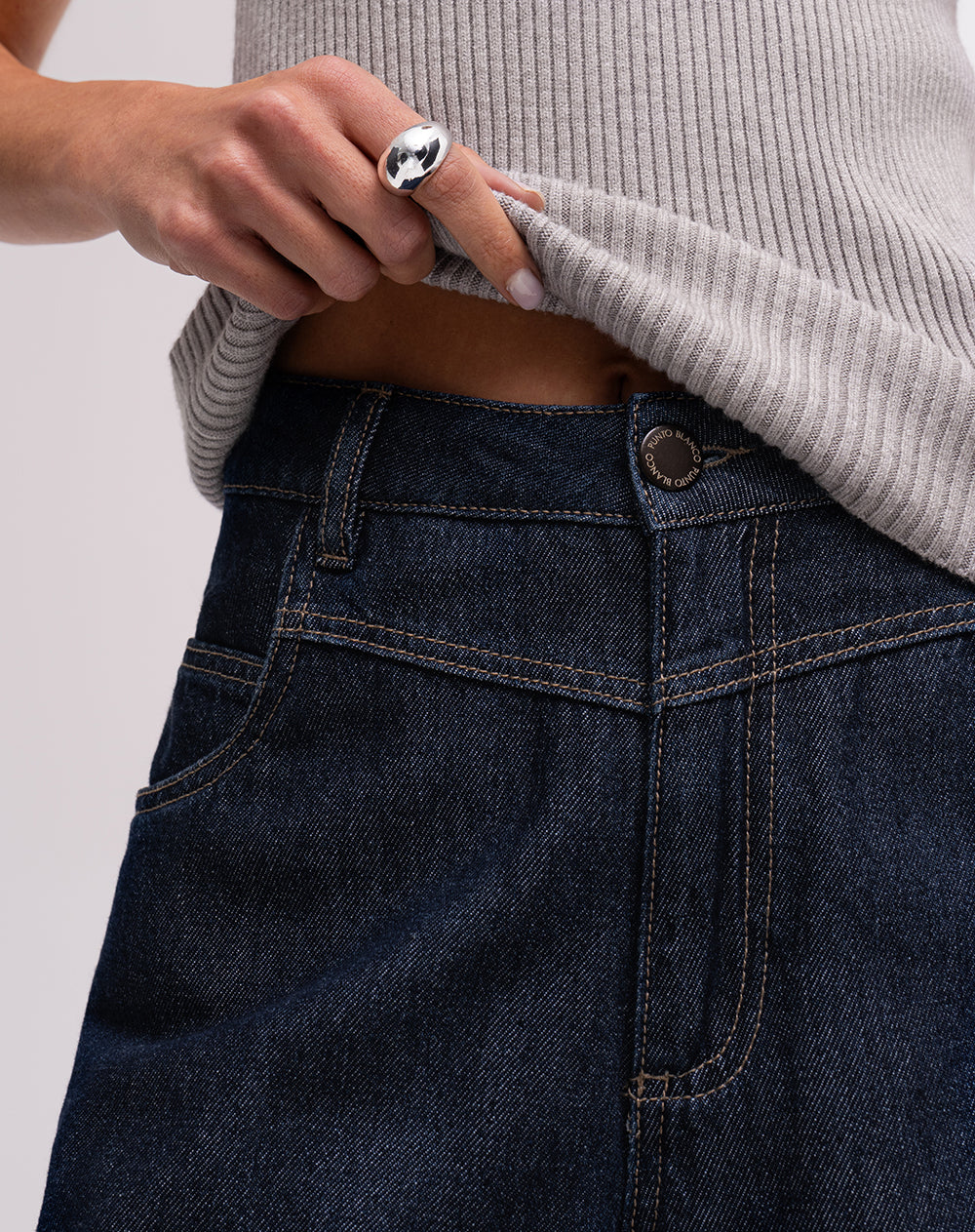 Jean wide leg tiro alto índigo oscuro mujer