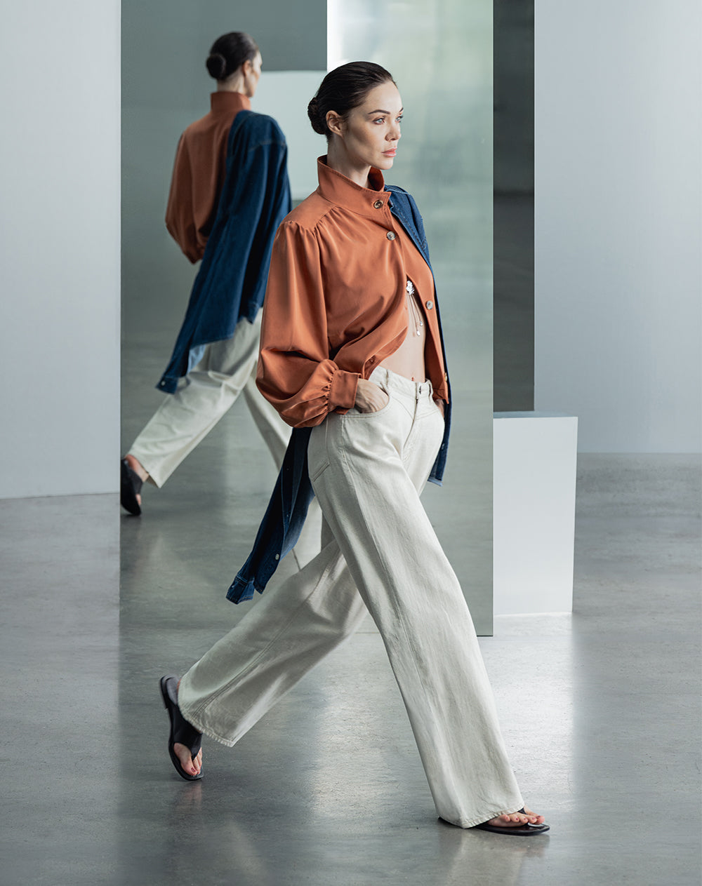 Jean wide leg tiro alto blanco mujer