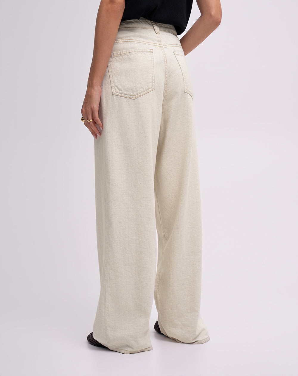 Jean wide leg tiro alto blanco mujer