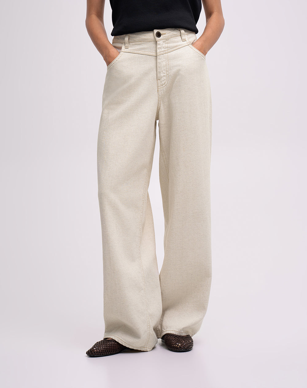 Jean wide leg tiro alto blanco mujer