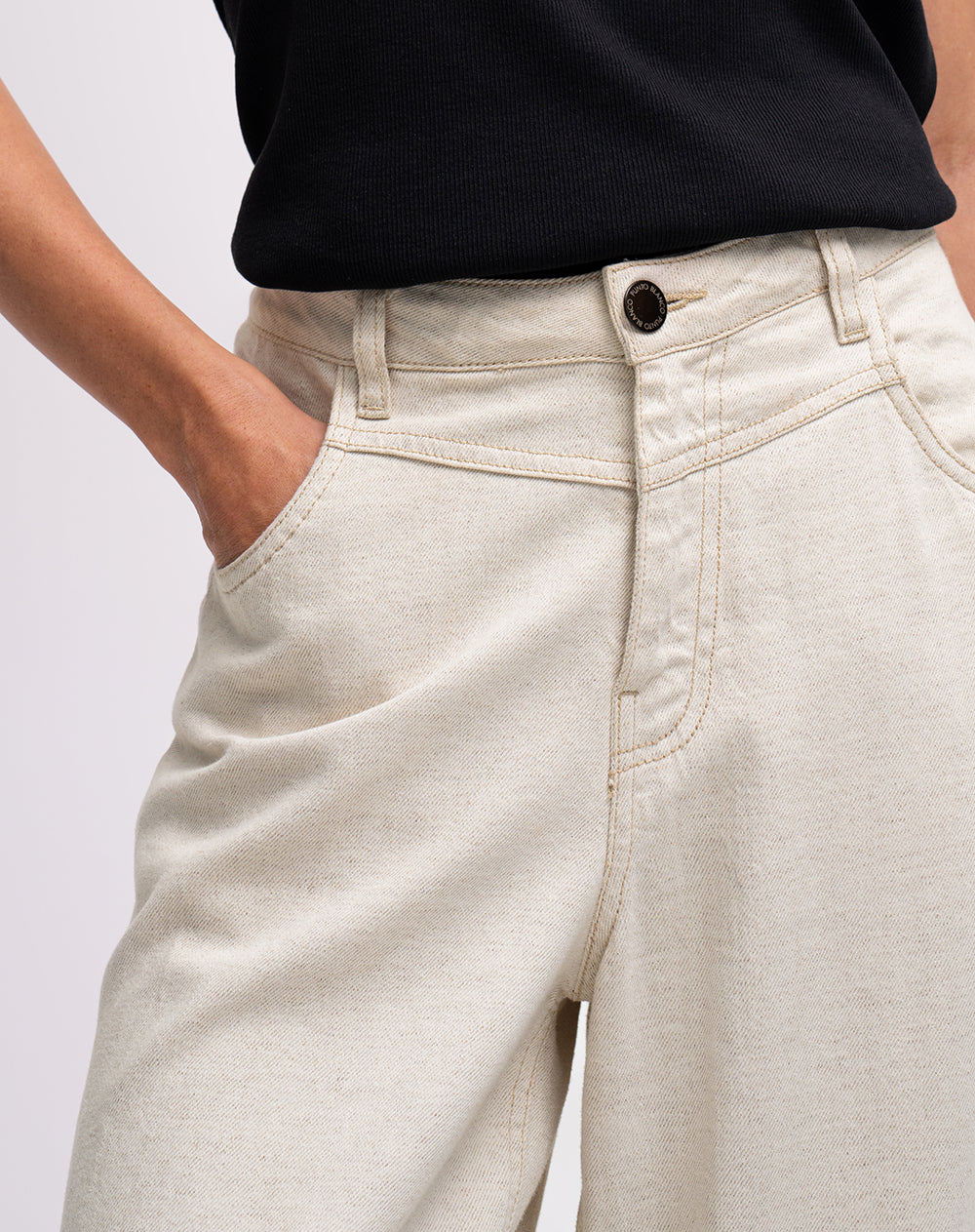 Jean wide leg tiro alto blanco mujer