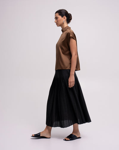 Falda midi plisada tiro alto negra mujer