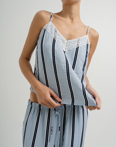 Blusa de pijama mujer azul rayas