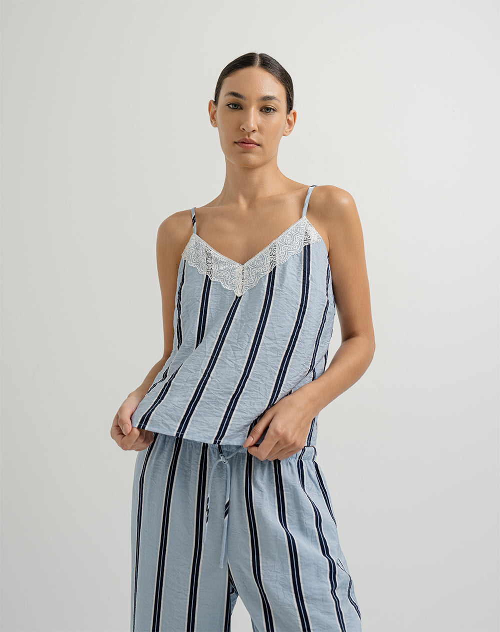 Blusa de pijama mujer azul rayas