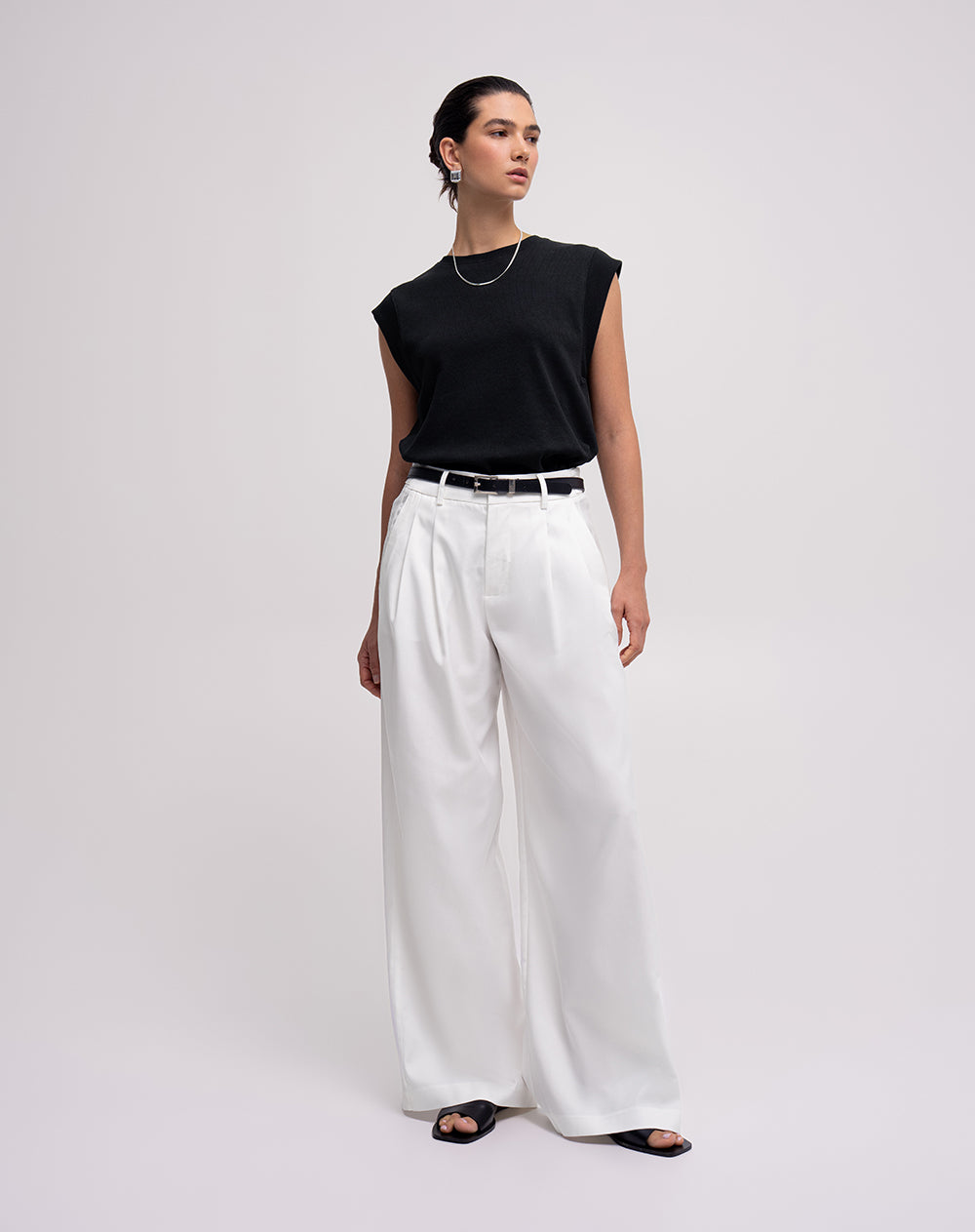 Pantalón wide leg tiro alto blanco mujer