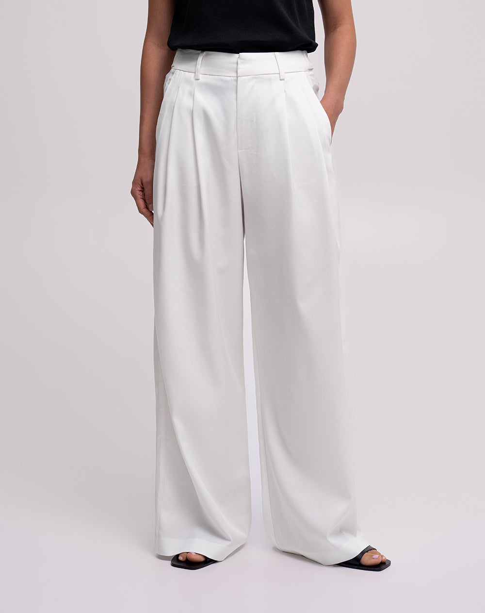 Pantalón wide leg tiro alto blanco mujer