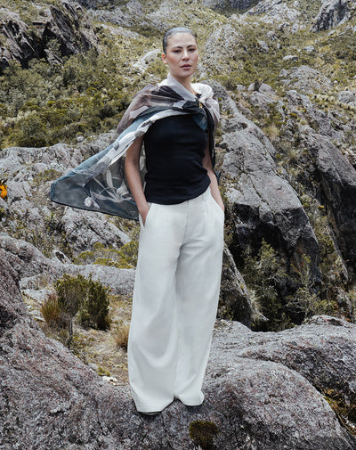 Pantalón wide leg tiro alto blanco mujer