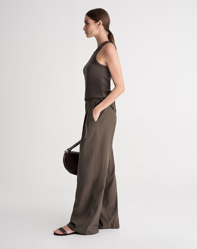 Pantalón palazzo tiro alto café mujer