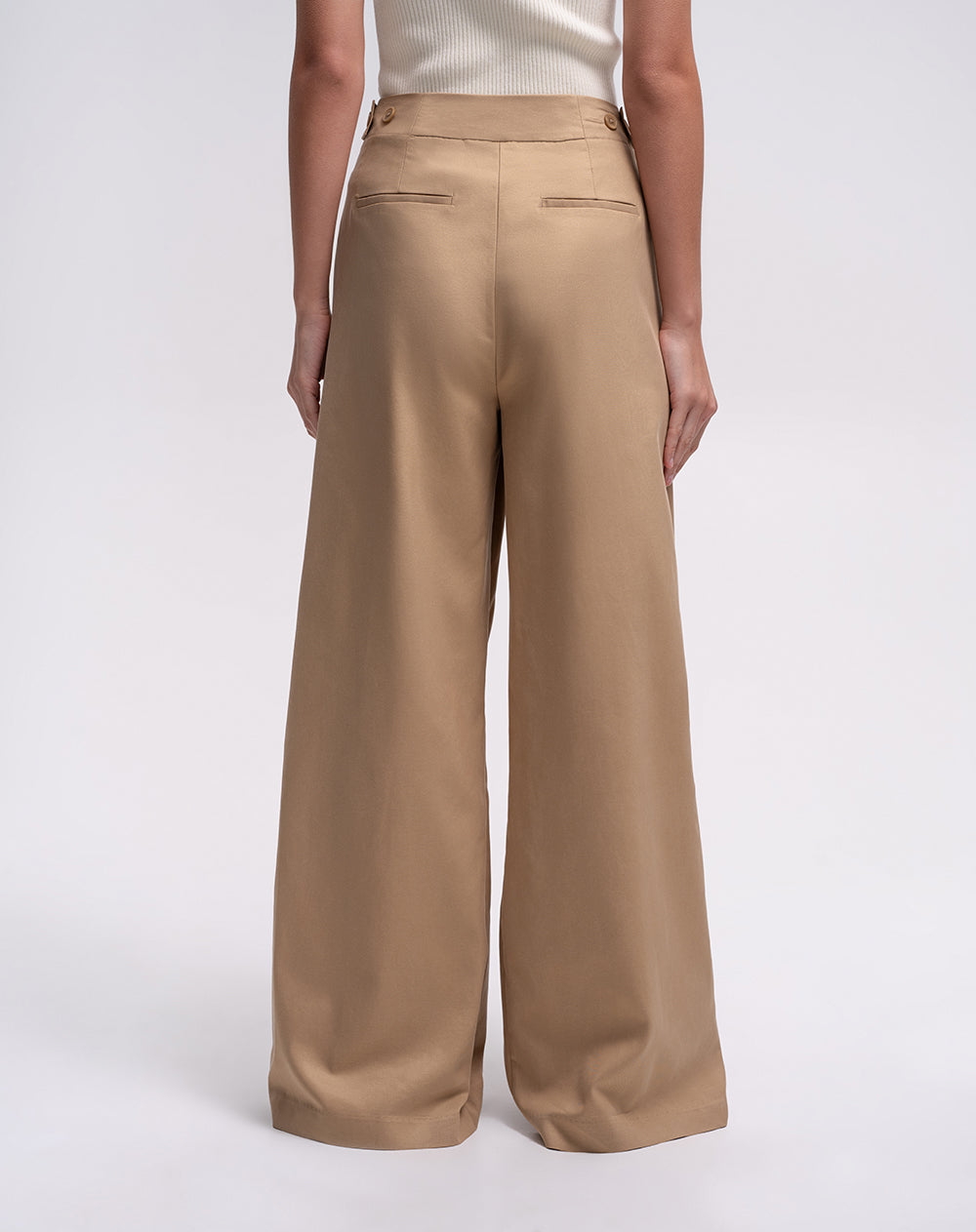 Pantalón wide leg tiro alto café mujer