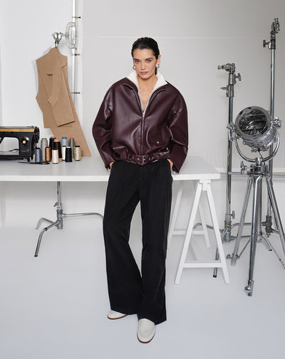 Pantalón wide leg tiro alto negro mujer