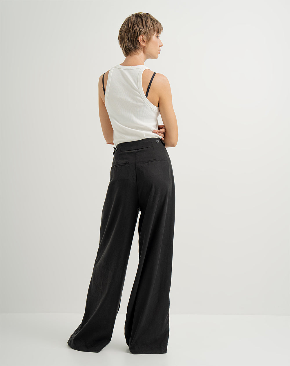 Pantalón wide leg tiro alto negro mujer