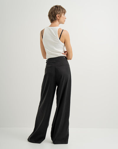 Pantalón wide leg tiro alto negro mujer