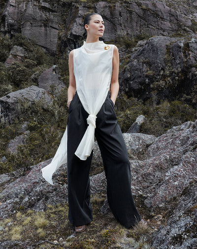 Pantalón wide leg tiro alto negro mujer