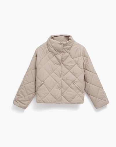 Chaqueta acolchada cuello alto avena mujer