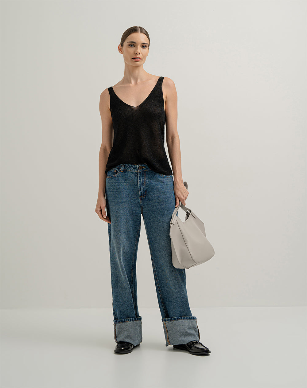 Jean regular fit tiro alto azul indigo oscuro