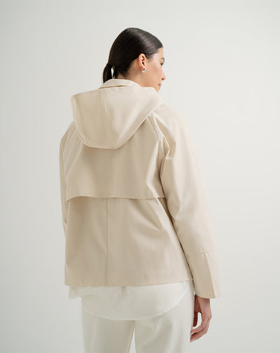 Chaqueta parka regular capucha removible crema mujer