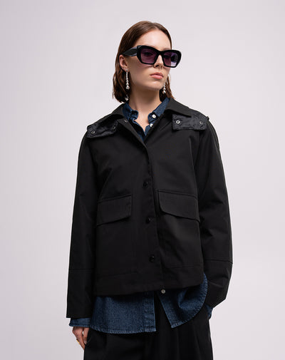Chaqueta parka regular capucha removible negro mujer