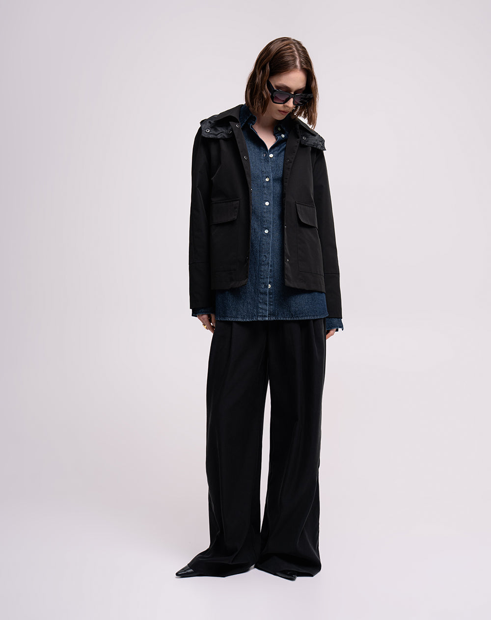 Chaqueta parka regular capucha removible negro mujer