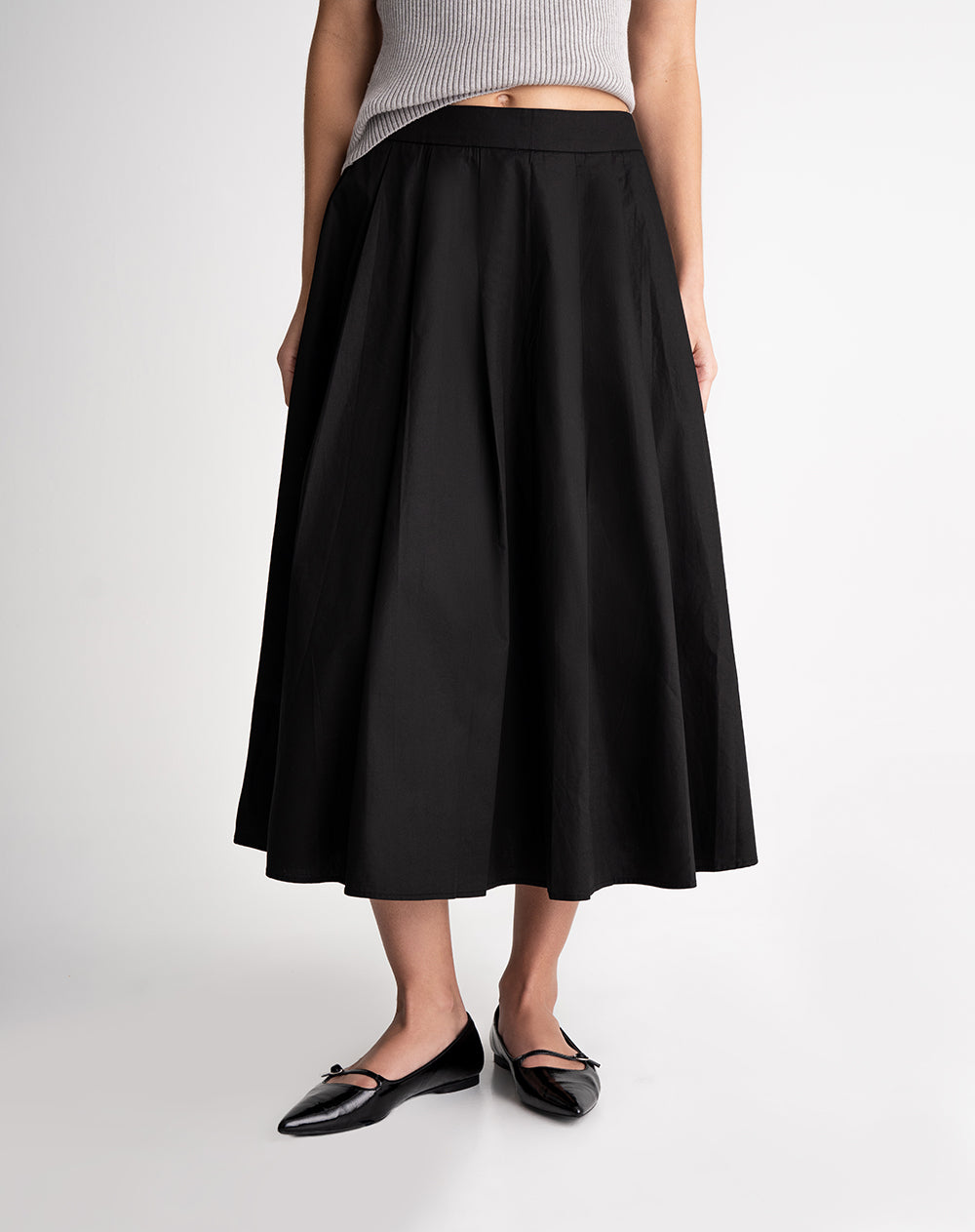 Falda midi tiro alto algodón negra mujer