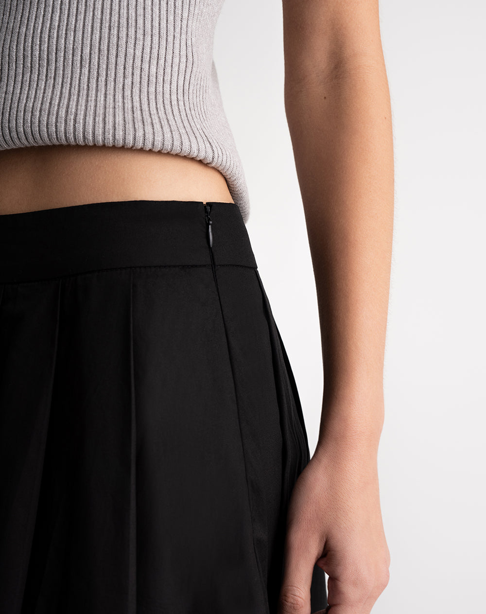 Falda midi tiro alto algodón negra mujer