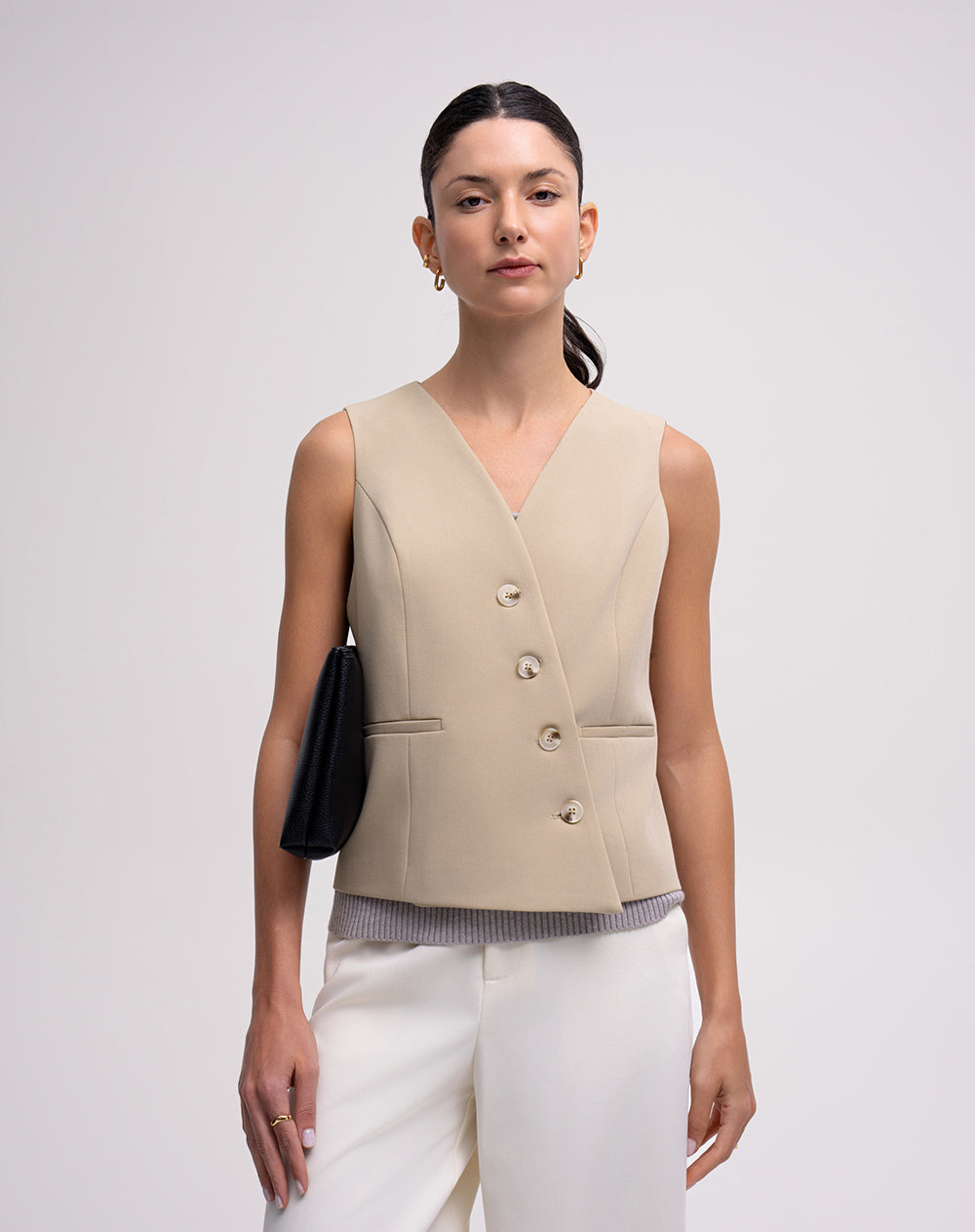 Chaleco cruzado regular caqui mujer