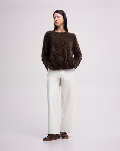 Suéter tejido efecto pelo café mujer