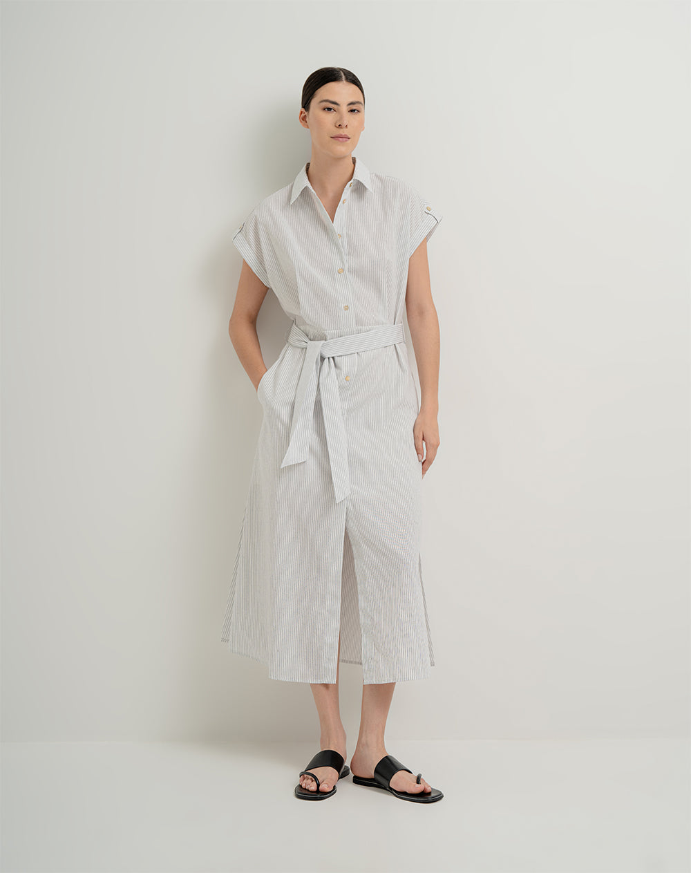 Vestido medio crudo rayas