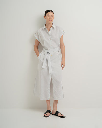 Vestido camisero con cinturón crudo mujer