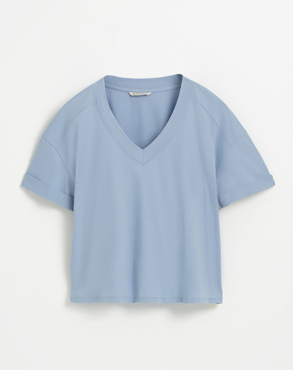 Camiseta oversize algodón sostenible cuello V azul claro mujer