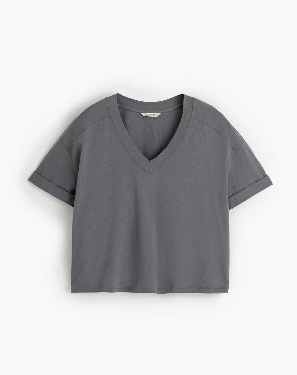 Camiseta oversize algodón sostenible cuello V gris mujer