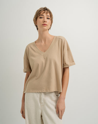 Camiseta oversize algodón caqui mujer