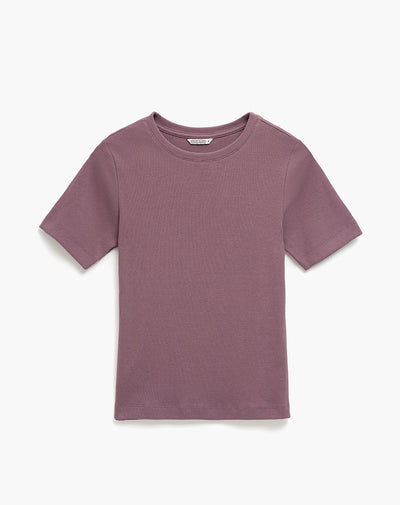 Camiseta slim rib algodón morada mujer
