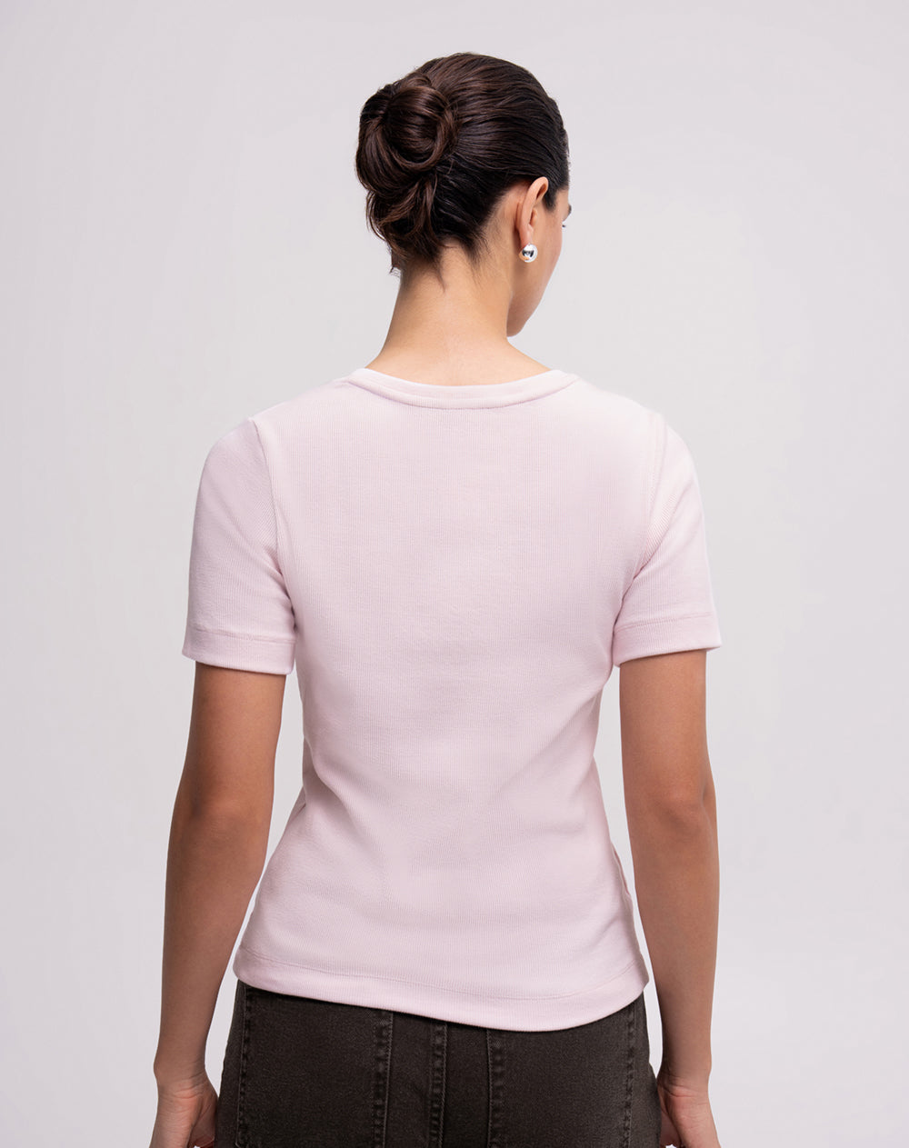 Camiseta slim rib algodón rosada mujer