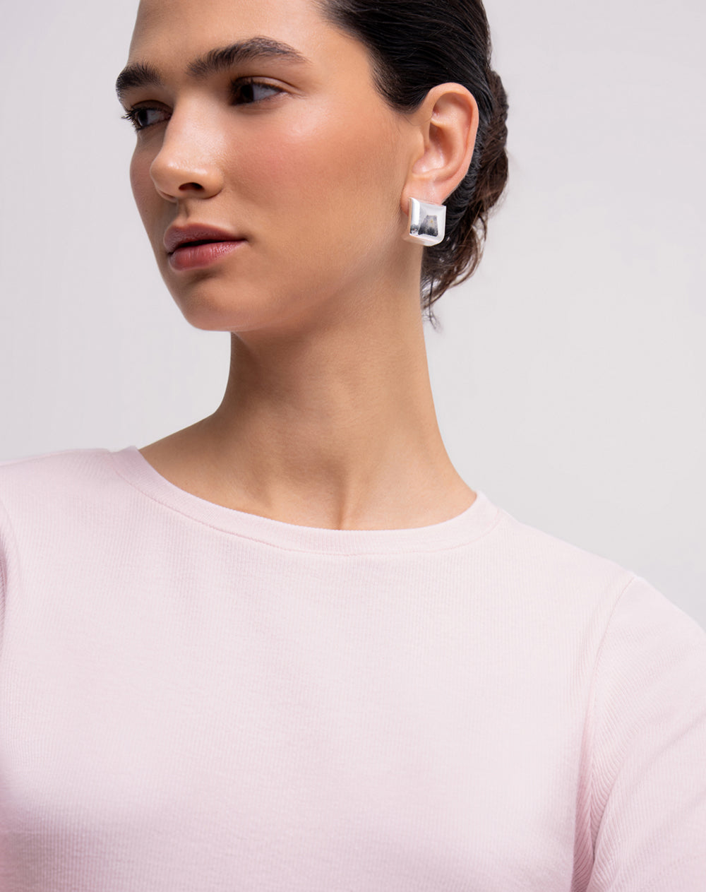Camiseta slim rib algodón rosada mujer