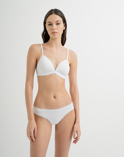 Panty tipo tanga microfibra encaje en cintura y pierna blanco