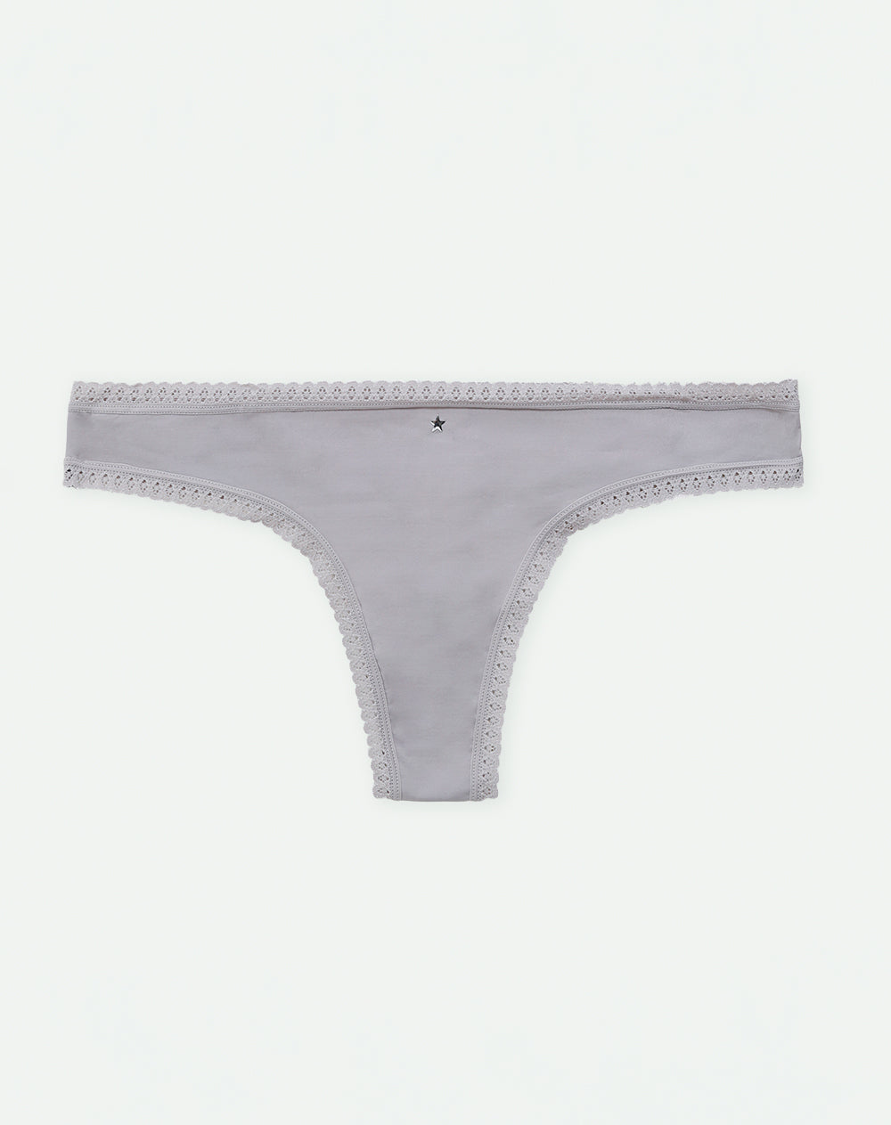 Panty tipo tanga microfibra encaje en cintura y pierna gris