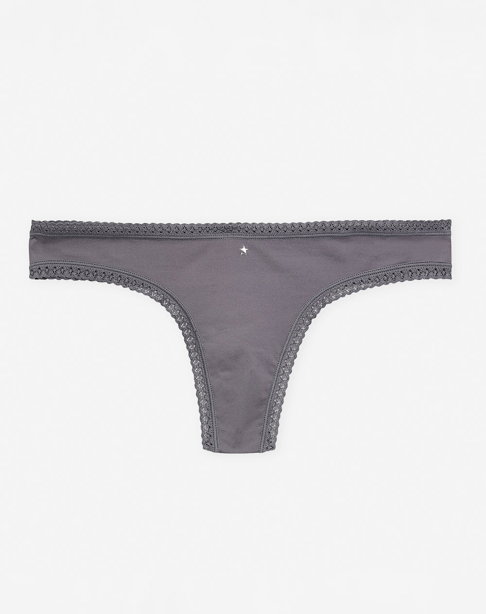 Panty tipo tanga microfibra encaje en cintura y pierna gris