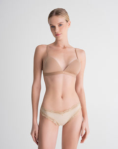 Panty tipo tanga microfibra más encaje habano